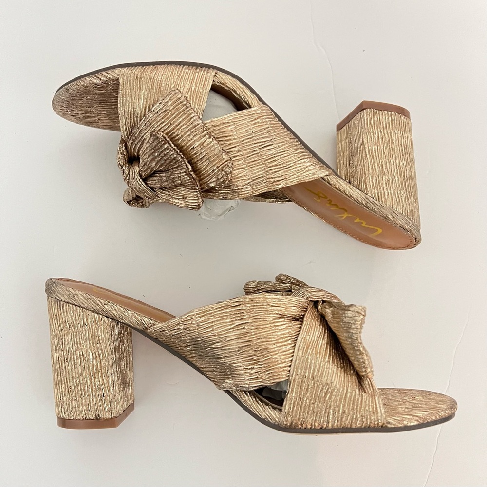 Lulus Dorthea Rose Gold Knotted High Block Heel Sandals - New In Box - Reemoly - Picture 7 of 16